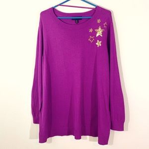 Lane Bryant Blouse Knit Sweater Woven Long Sleeve Top Sequin Stars Plus Size